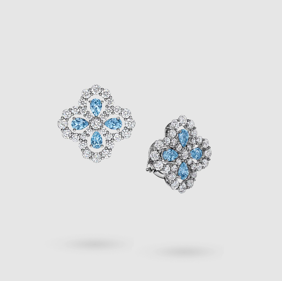 Diamond Loop Full Motif Aquamarine and Diamond Earrings